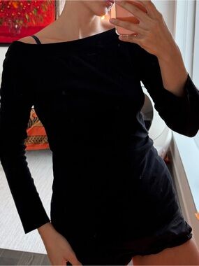 Fuzzi Black Off-the-Shoulder Sheer Mesh Top Made in Italy Size XXL